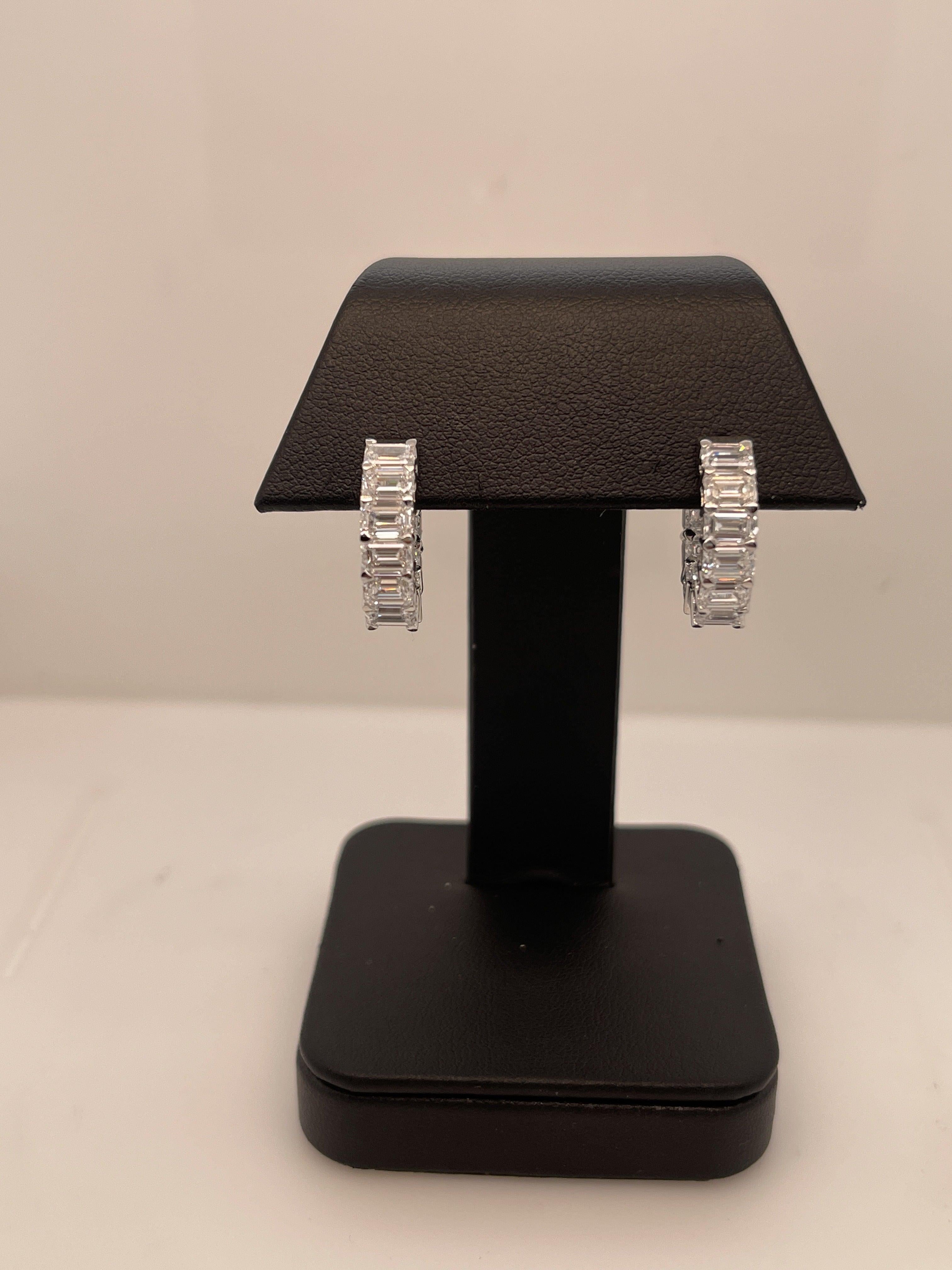 Lab-Grown 4.10 Carat Emerald F-VS2 Diamond 14K White Gold Huggies Earrings