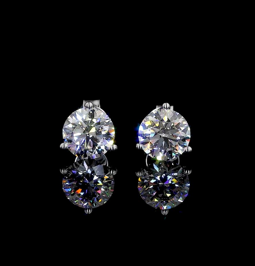 Lab-Grown 4.18 Carat Round G-VS1 Diamond 14K White Gold Martini Earrings