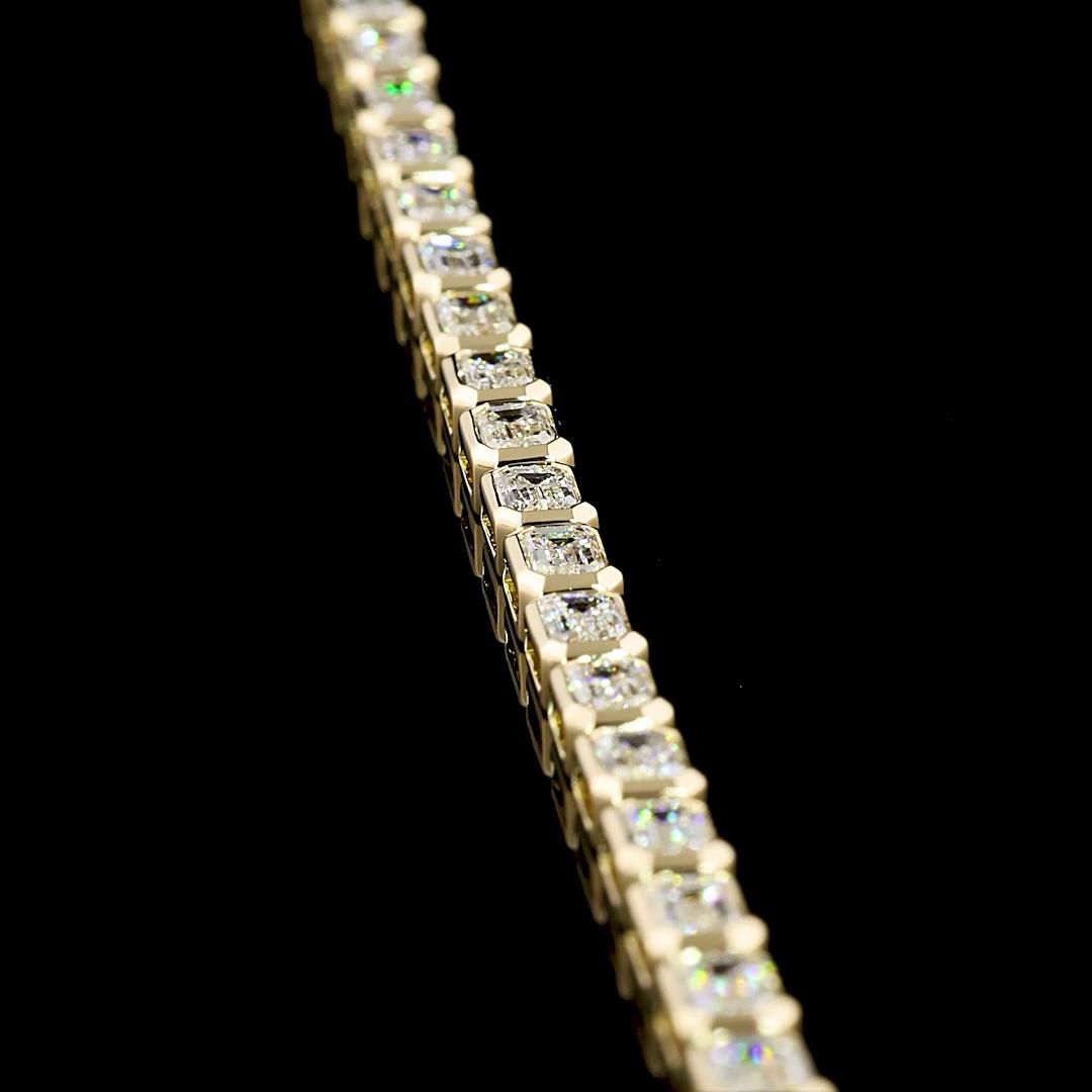 Lab-Grown 4.57 Carat Emerald F-VS2 Diamond 14K Yellow Gold Tennis Bracelet