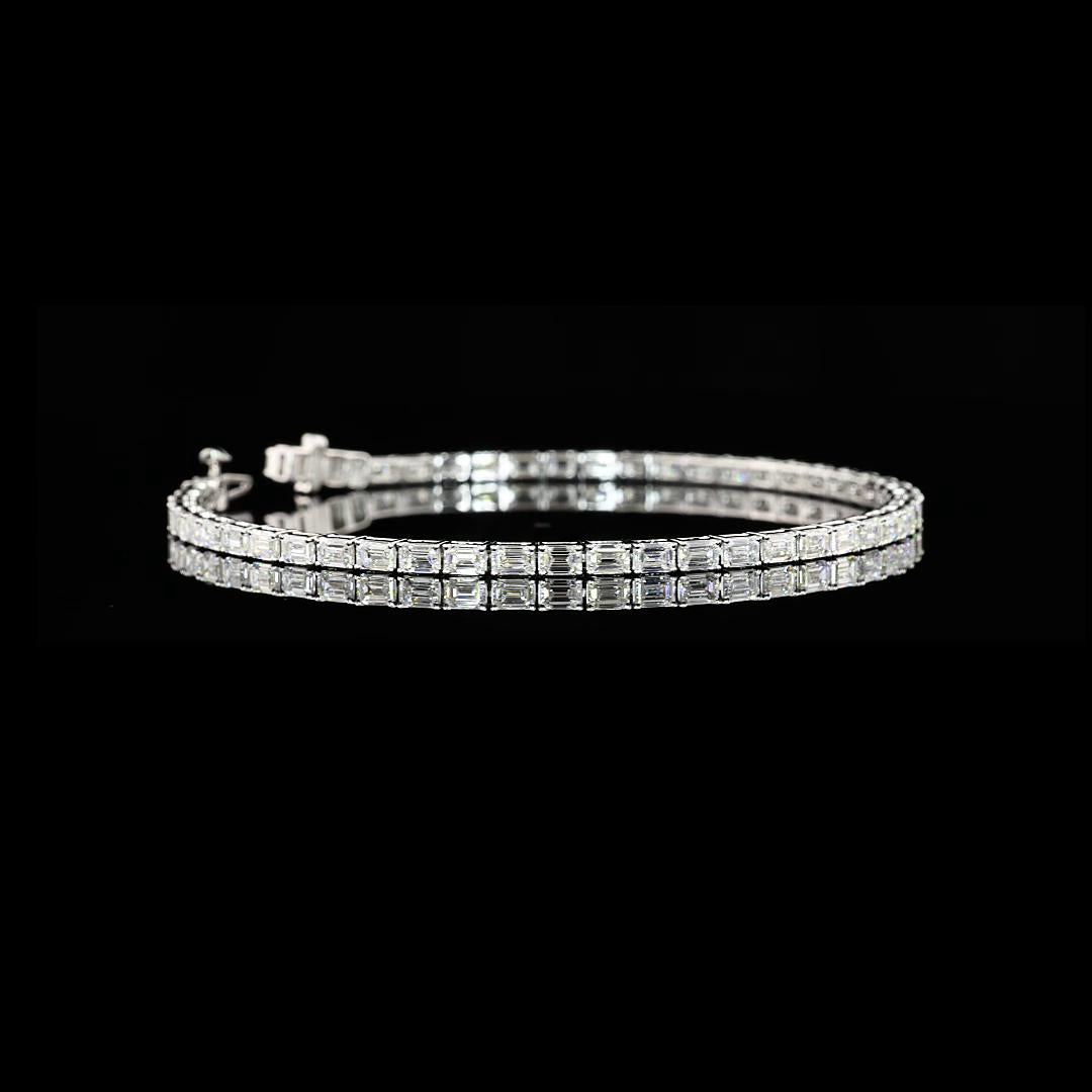 Lab-Grown 4.80 Carat Emerald F-VS1 Diamond 14K White Gold Tennis Bracelet