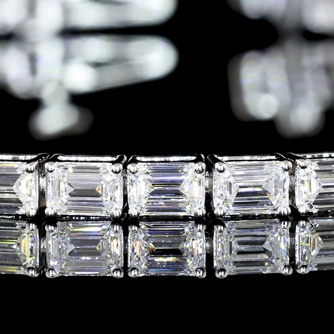 Lab-Grown 4.80 Carat Emerald F-VS1 Diamond 14K White Gold Tennis Bracelet