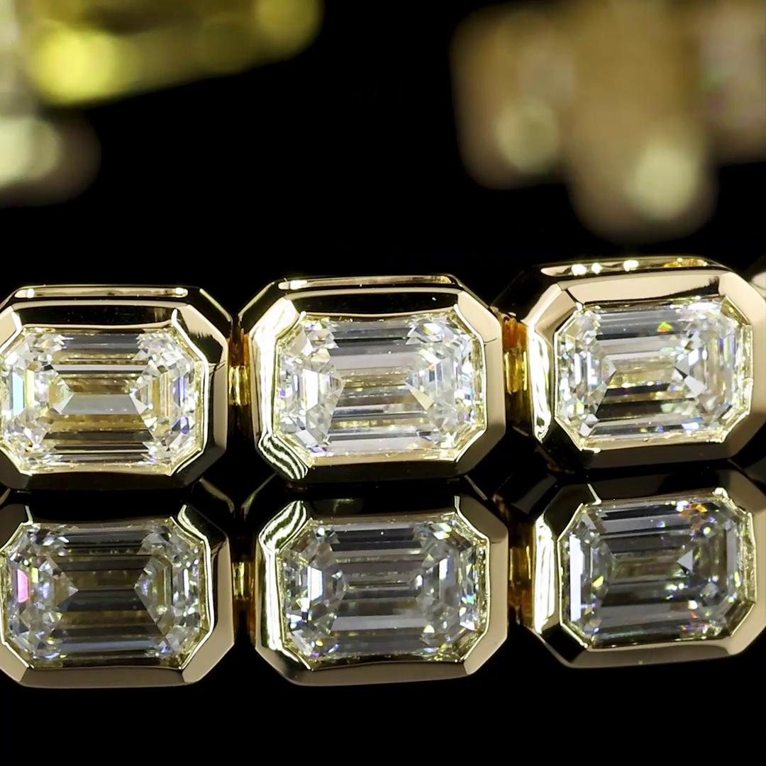 Lab-Grown 4.95 Carat Emerald F-VS2 Diamond 14K Yellow Gold Tennis Bracelet