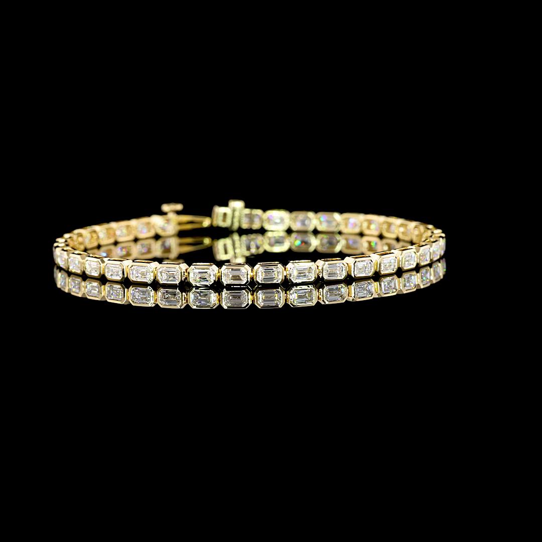 Lab-Grown 5.14 Carat Emerald F-VS1 Diamond 14K Yellow Gold Tennis Bracelet