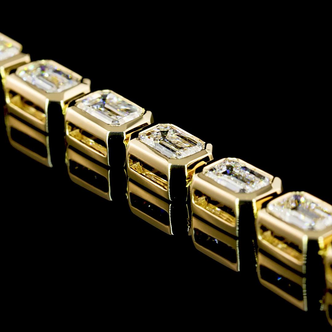 Lab-Grown 5.14 Carat Emerald F-VS1 Diamond 14K Yellow Gold Tennis Bracelet