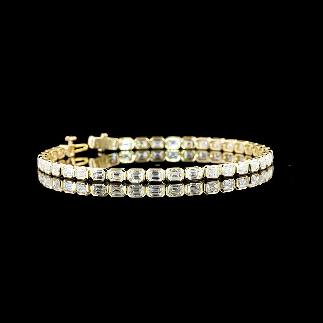 Lab-Grown 5.16 Carat Emerald E-VS1 Diamond 14K Yellow Gold Tennis Bracelet
