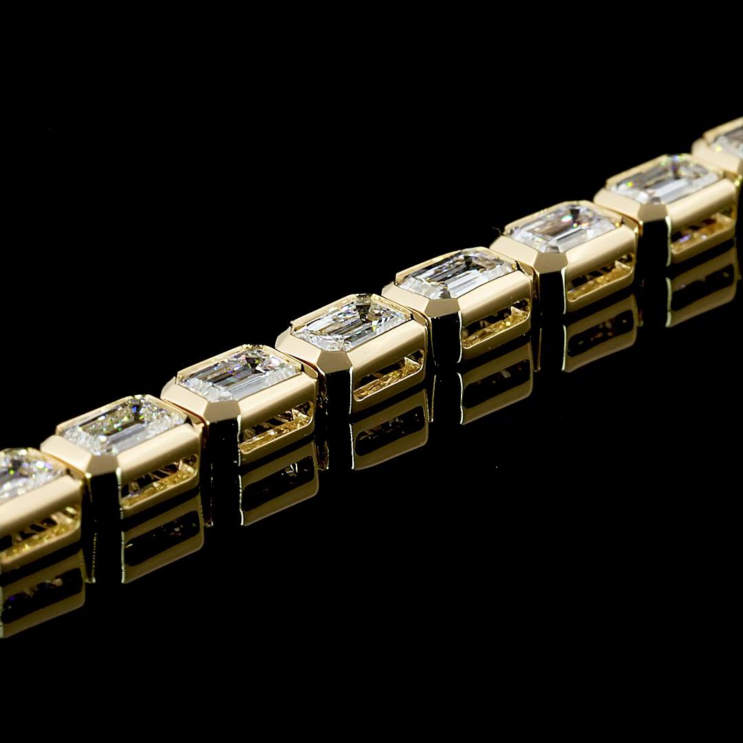 Lab-Grown 5.16 Carat Emerald E-VS1 Diamond 14K Yellow Gold Tennis Bracelet