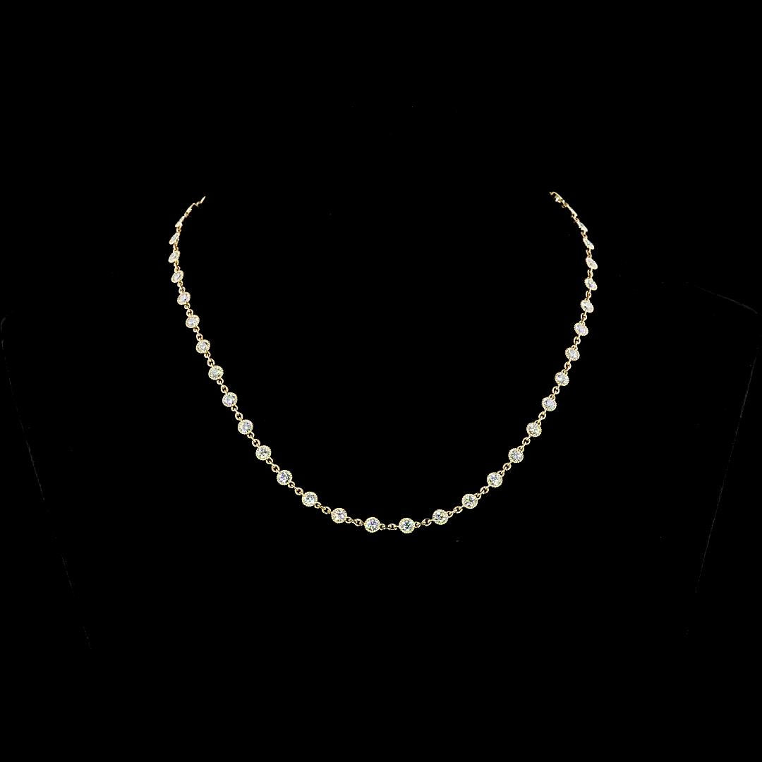 Lab-Grown 5.16 Carat Round F-VS2 Diamond 14K Yellow Gold Station Necklace