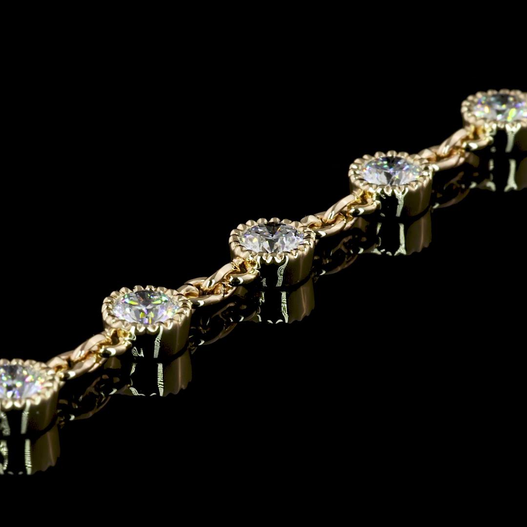Lab-Grown 5.16 Carat Round F-VS2 Diamond 14K Yellow Gold Station Necklace