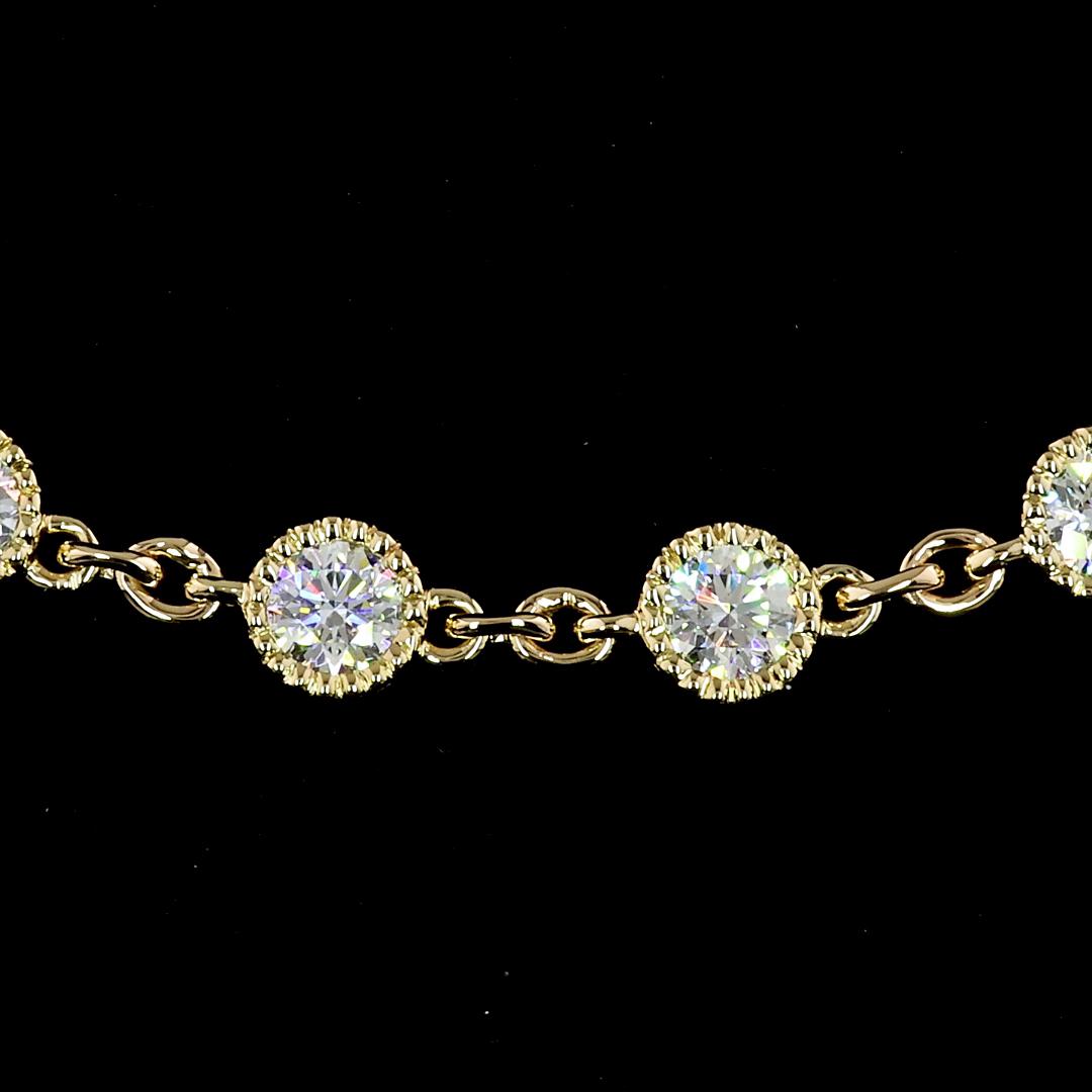 Lab-Grown 5.16 Carat Round F-VS2 Diamond 14K Yellow Gold Station Necklace
