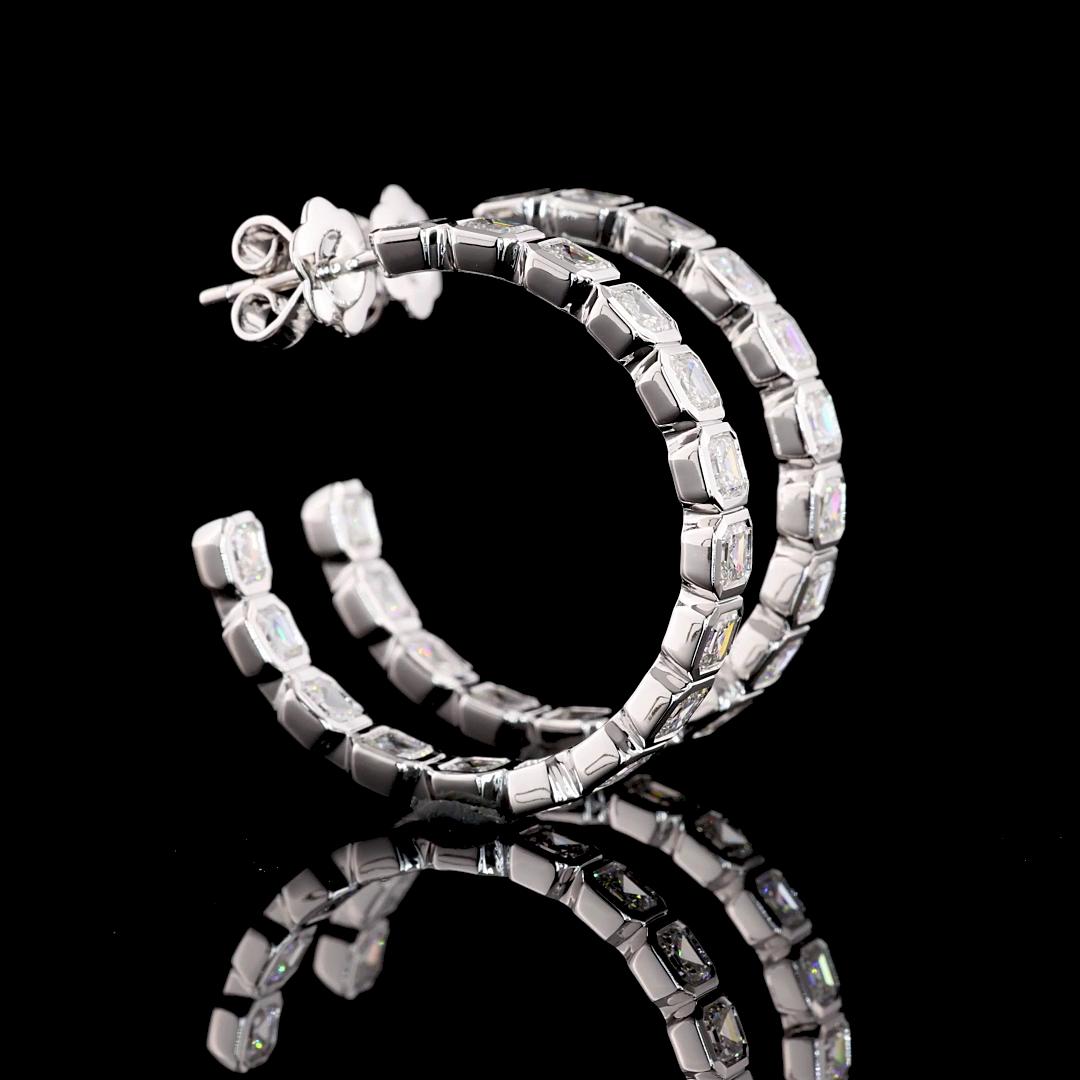 Lab-Grown 5.19 Carat Asscher F-VS1 Diamond 14K White Gold C Hoops Earrings