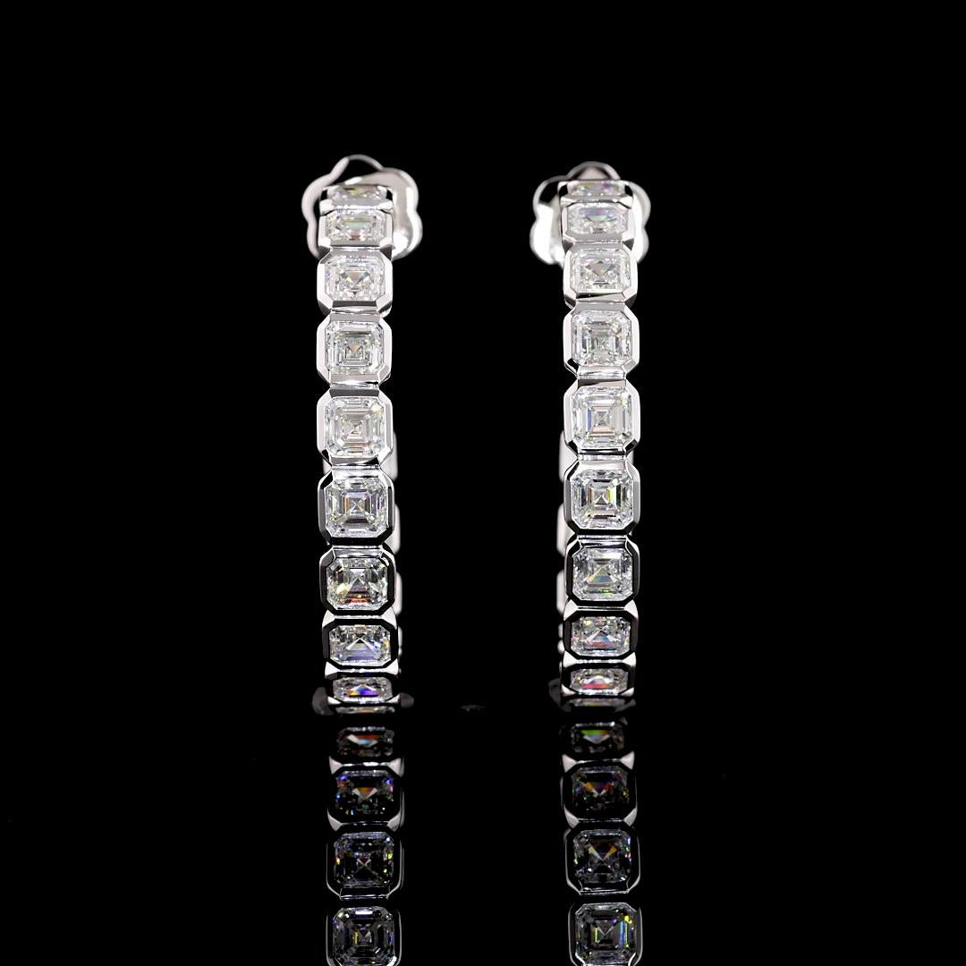 Lab-Grown 5.19 Carat Asscher F-VS1 Diamond 14K White Gold C Hoops Earrings