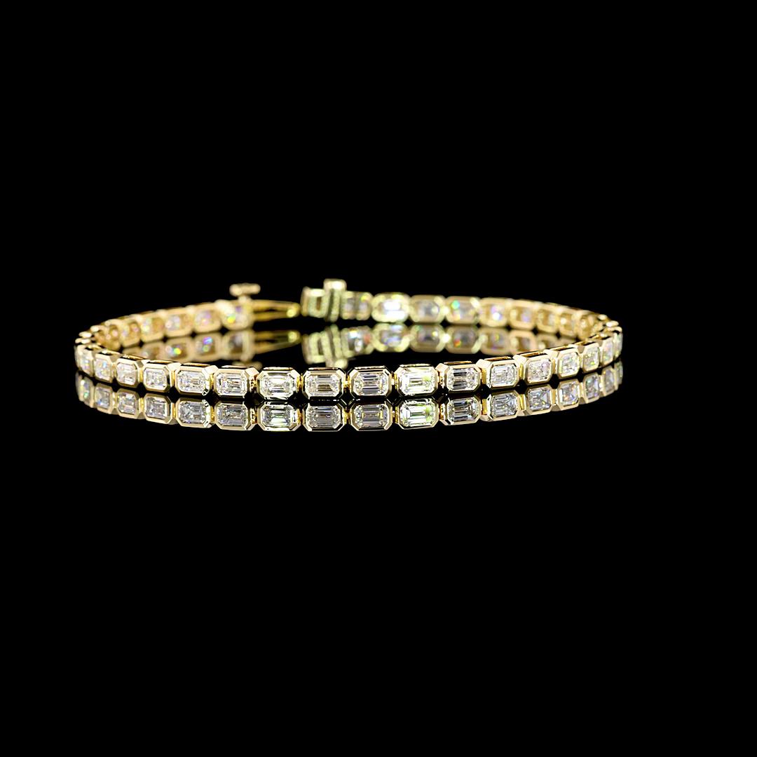 Lab-Grown 5.19 Carat Emerald F-VS1 Diamond 14K Yellow Gold Tennis Bracelet