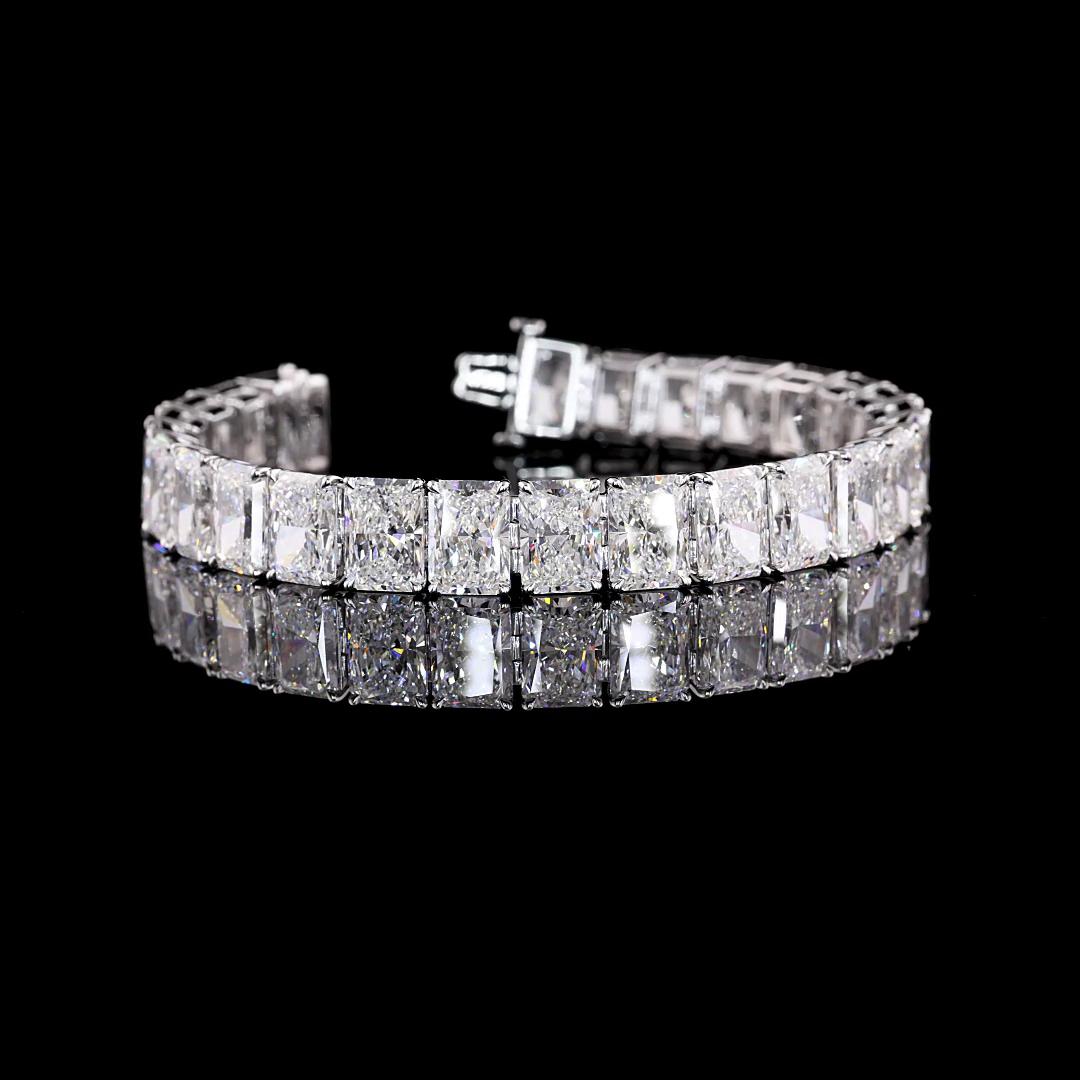 Lab-Grown 53.79 Carat Radiant E-VS2 Diamond 18K White Gold Tennis Bracelet