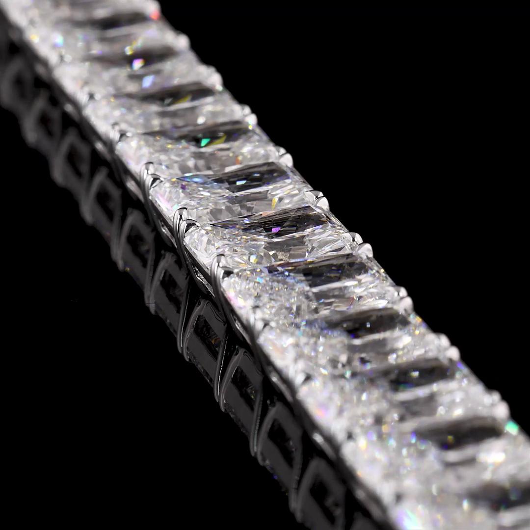 Lab-Grown 53.79 Carat Radiant E-VS2 Diamond 18K White Gold Tennis Bracelet