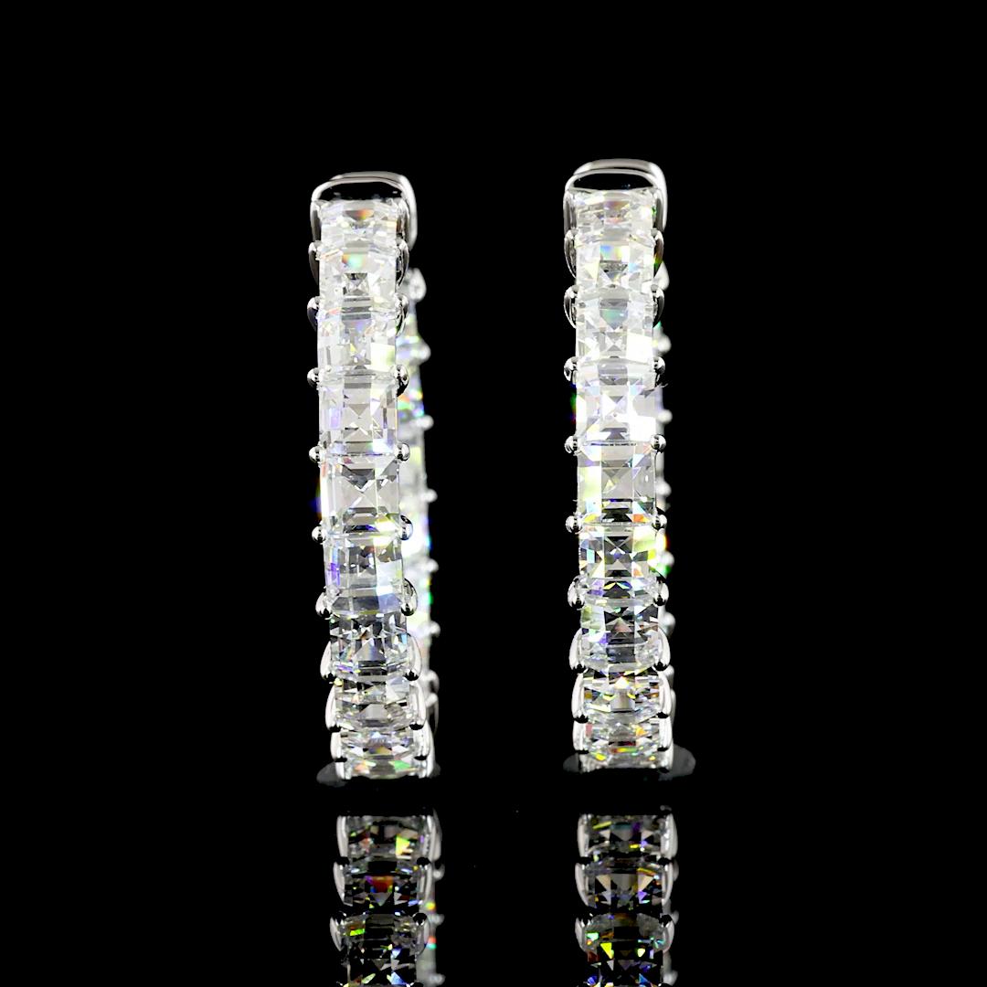 Lab-Grown 5.55 Carat Antique Asscher E-VVS2 Diamond 14K White Gold Hoops Earring