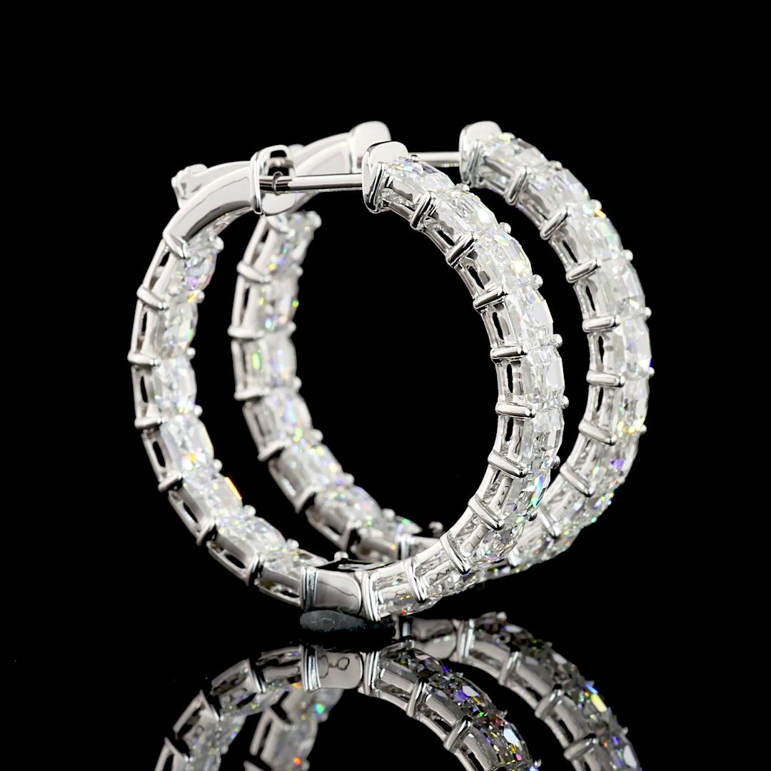 Lab-Grown 5.55 Carat Antique Asscher E-VVS2 Diamond 14K White Gold Hoops Earring