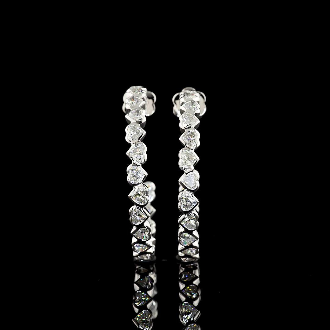 Lab-Grown 5.55 Carat Heart E-VS Diamond 14K White Gold C Hoops Earrings