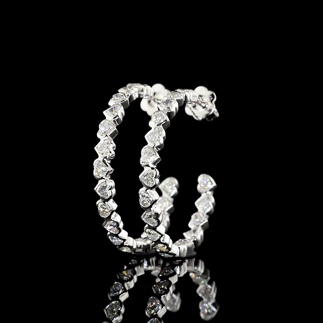 Lab-Grown 5.55 Carat Heart E-VS Diamond 14K White Gold C Hoops Earrings