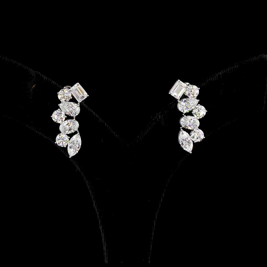 Lab-Grown 5.90 Carat MIX F-VS1 Diamond 14K White Gold Crawler Earrings
