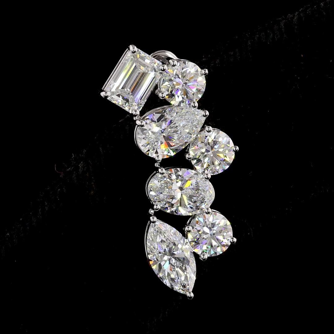 Lab-Grown 5.90 Carat MIX F-VS1 Diamond 14K White Gold Crawler Earrings
