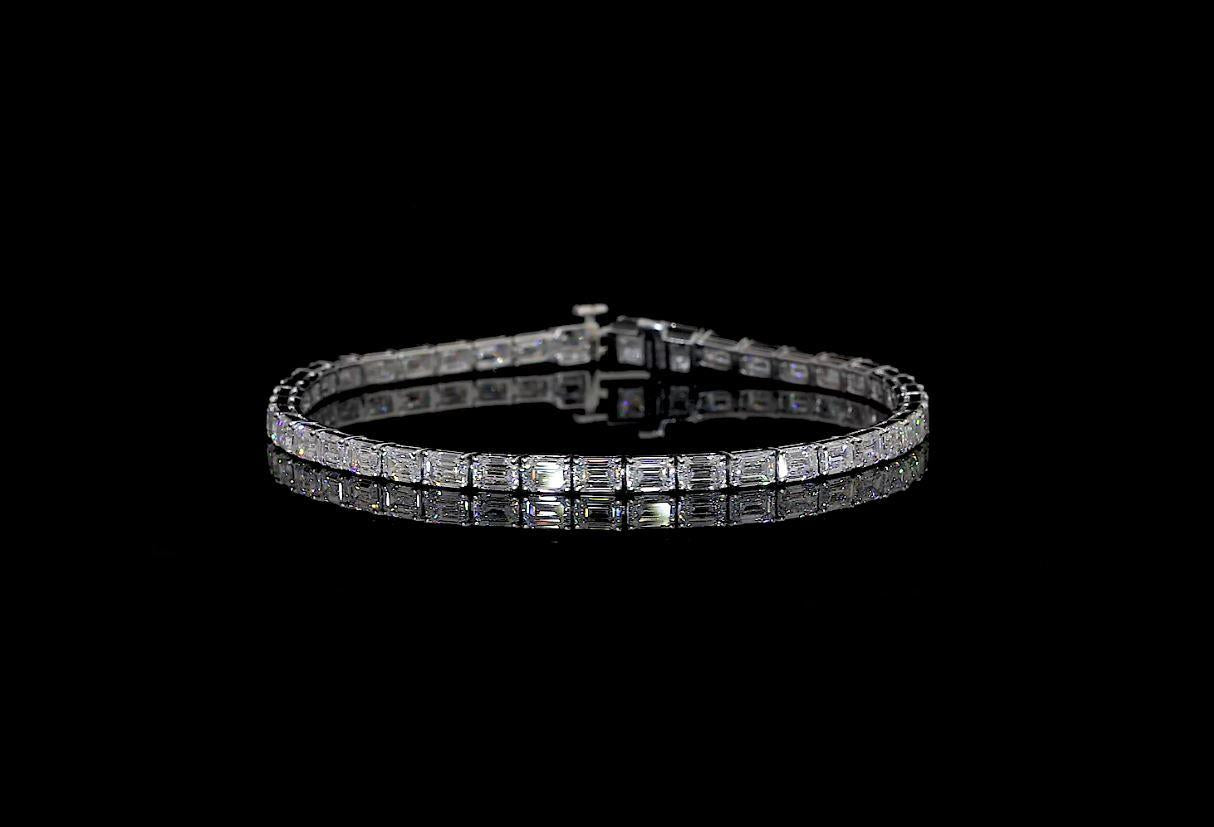 Lab-Grown 6.13 Carat Emerald F-VS2 Diamond 14K White Gold Tennis Bracelet