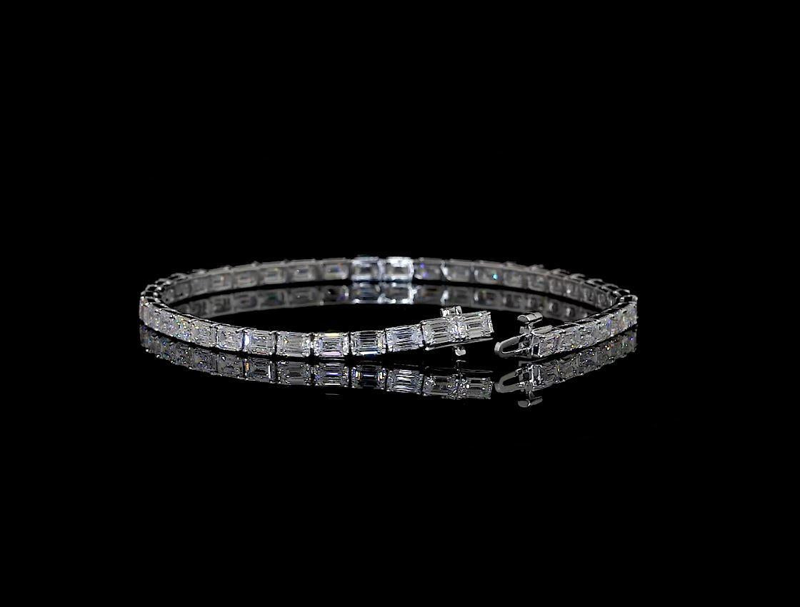 Lab-Grown 6.13 Carat Emerald F-VS2 Diamond 14K White Gold Tennis Bracelet