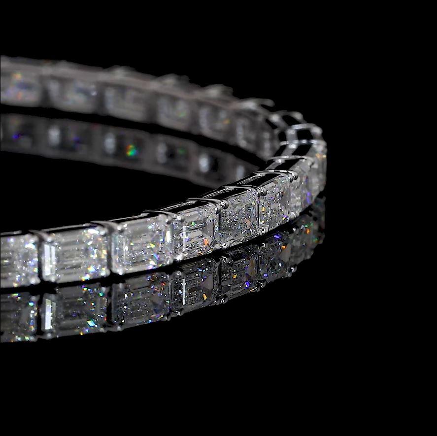 Lab-Grown 6.13 Carat Emerald F-VS2 Diamond 14K White Gold Tennis Bracelet