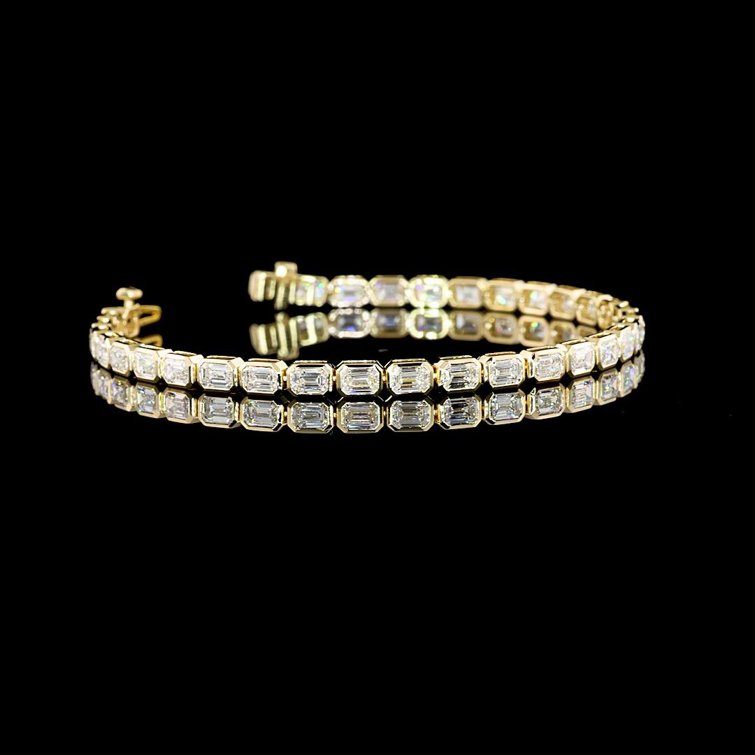 Lab-Grown 6.14 Carat Emerald E-VS1 Diamond 14K Yellow Gold Tennis Bracelet