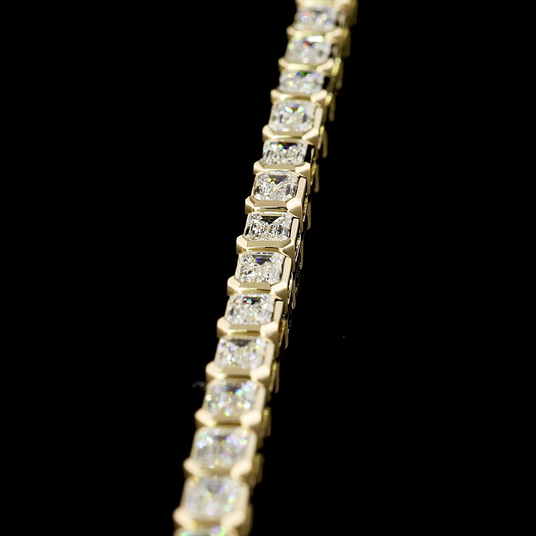 Lab-Grown 6.14 Carat Emerald E-VS1 Diamond 14K Yellow Gold Tennis Bracelet