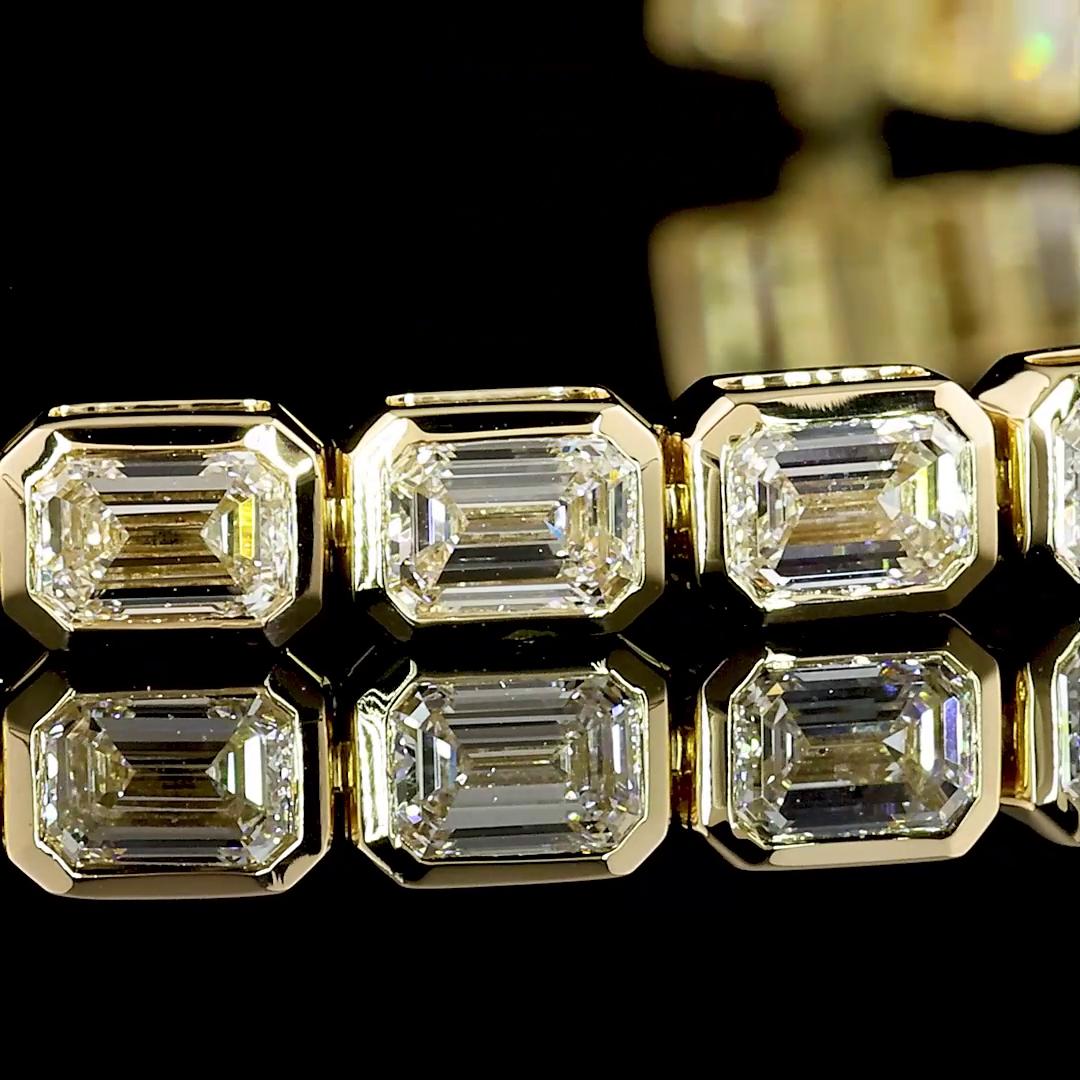 Lab-Grown 6.14 Carat Emerald E-VS1 Diamond 14K Yellow Gold Tennis Bracelet
