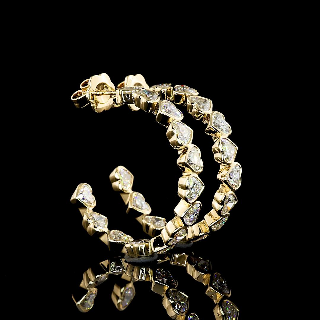 Lab-Grown 6.62 Carat Heart G-VS1 Diamond 14K Yellow Gold C Hoops Earrings