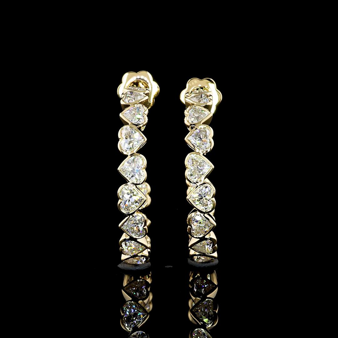 Lab-Grown 6.62 Carat Heart G-VS1 Diamond 14K Yellow Gold C Hoops Earrings