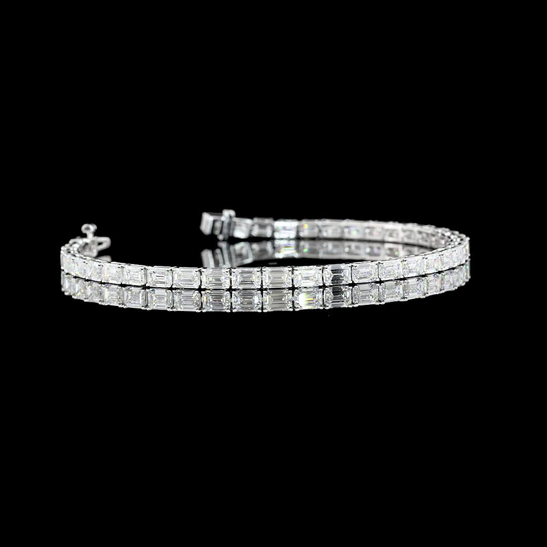 Lab-Grown 6.96 Carat Emerald E-VVS2 Diamond 14K White Gold Tennis Bracelet