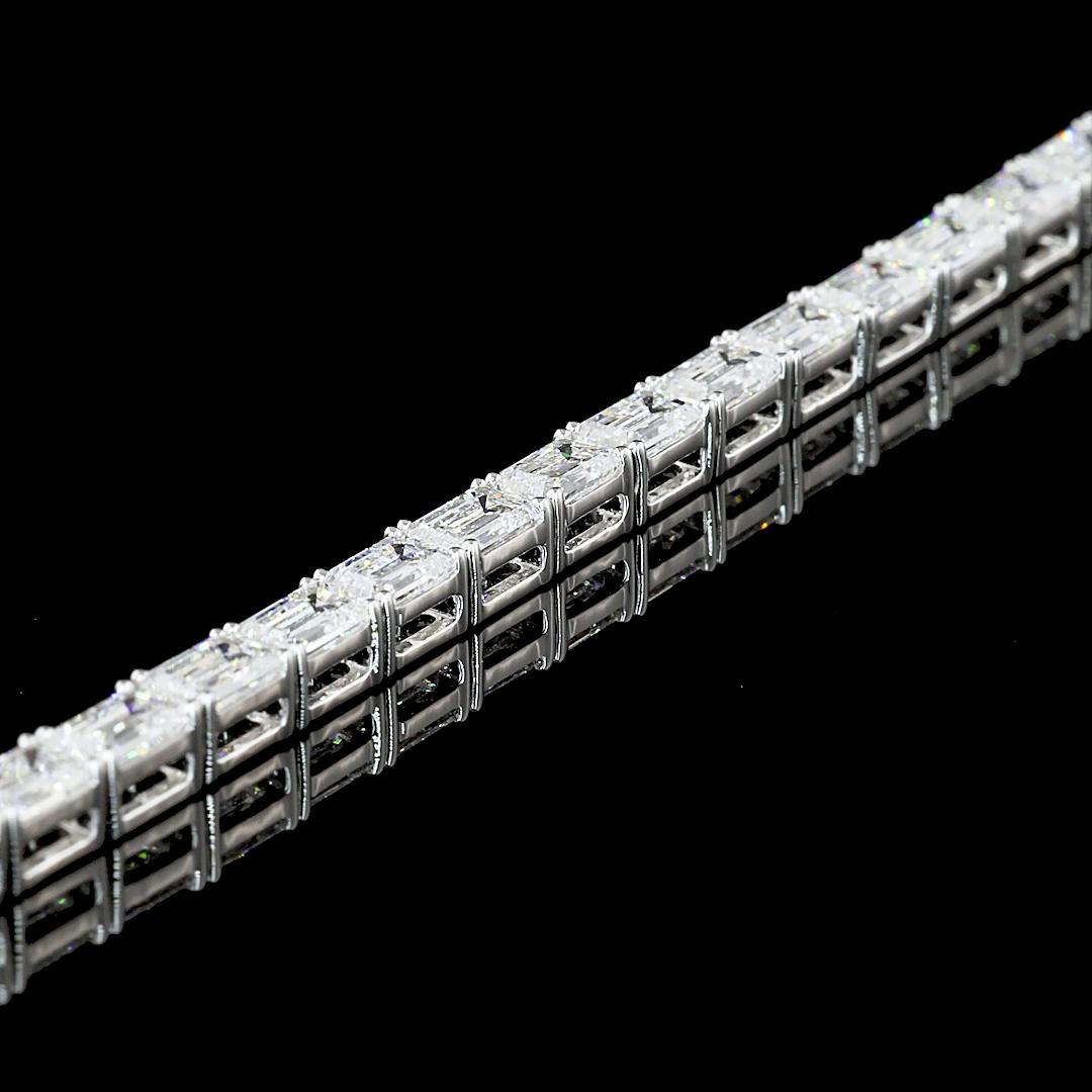 Lab-Grown 6.96 Carat Emerald E-VVS2 Diamond 14K White Gold Tennis Bracelet