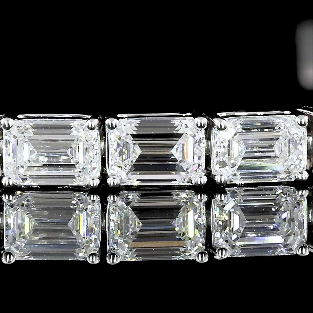 Lab-Grown 6.96 Carat Emerald E-VVS2 Diamond 14K White Gold Tennis Bracelet