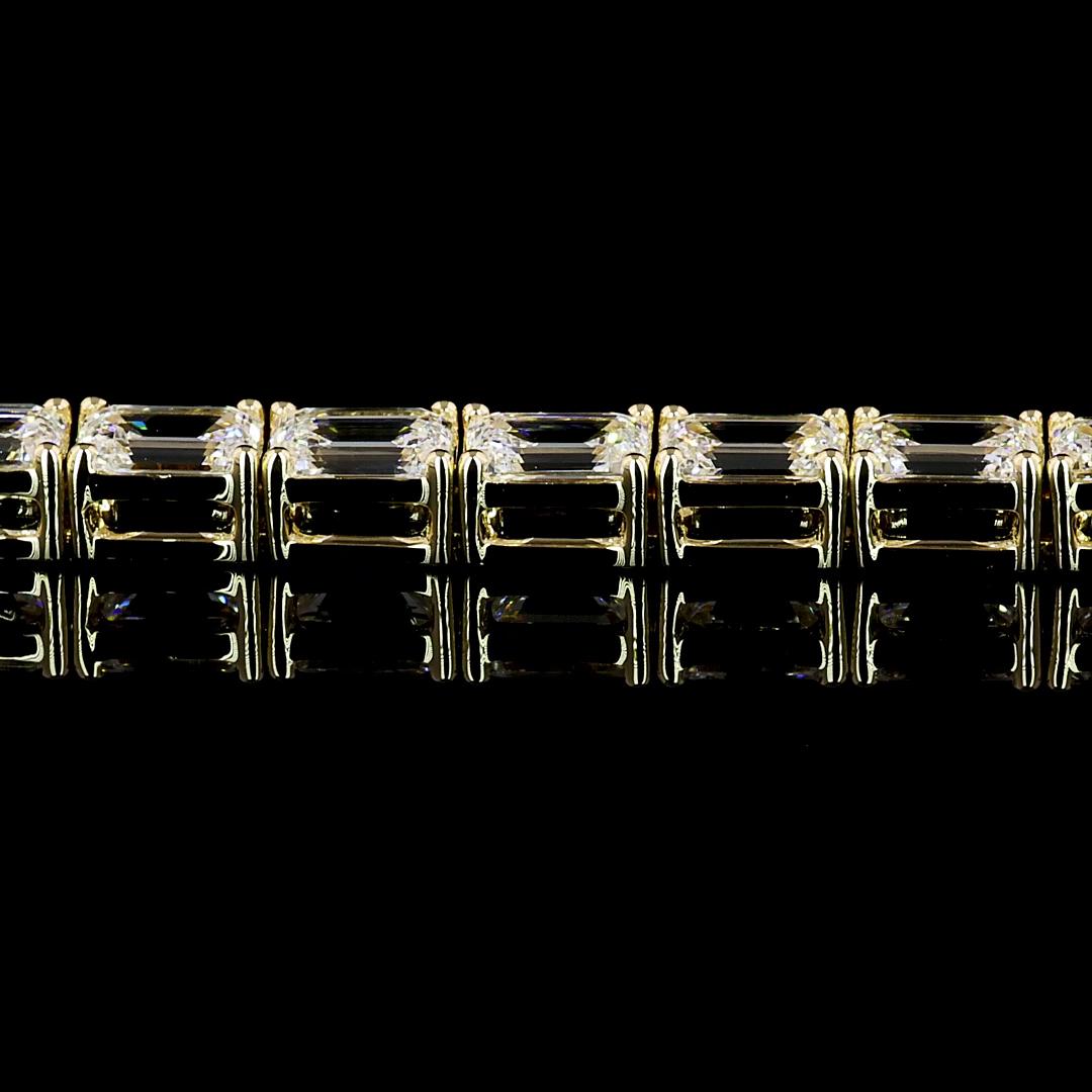 Lab-Grown 6.98 Carat Emerald E-VVS2 Diamond 14K Yellow Gold Tennis Bracelet