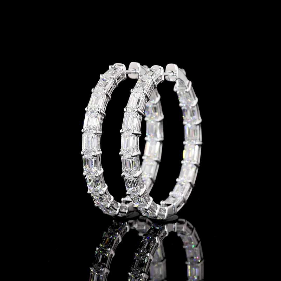 Lab-Grown 7.12 Carat Emerald E-VS1 Diamond 14K White Gold Hoops Earrings