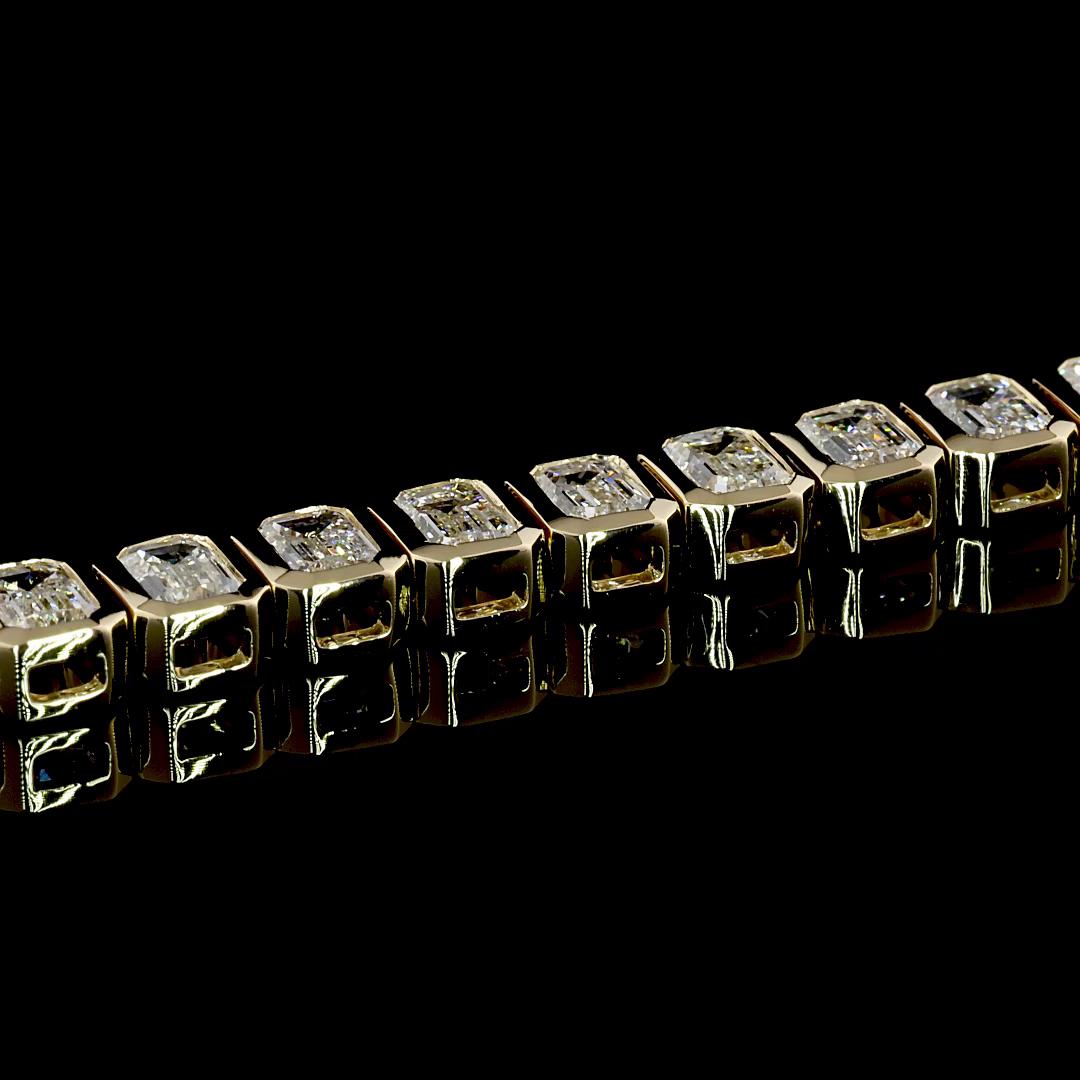 Lab-Grown 7.29 Carat Emerald E-VS Diamond 14K Yellow Gold Tennis Bracelet