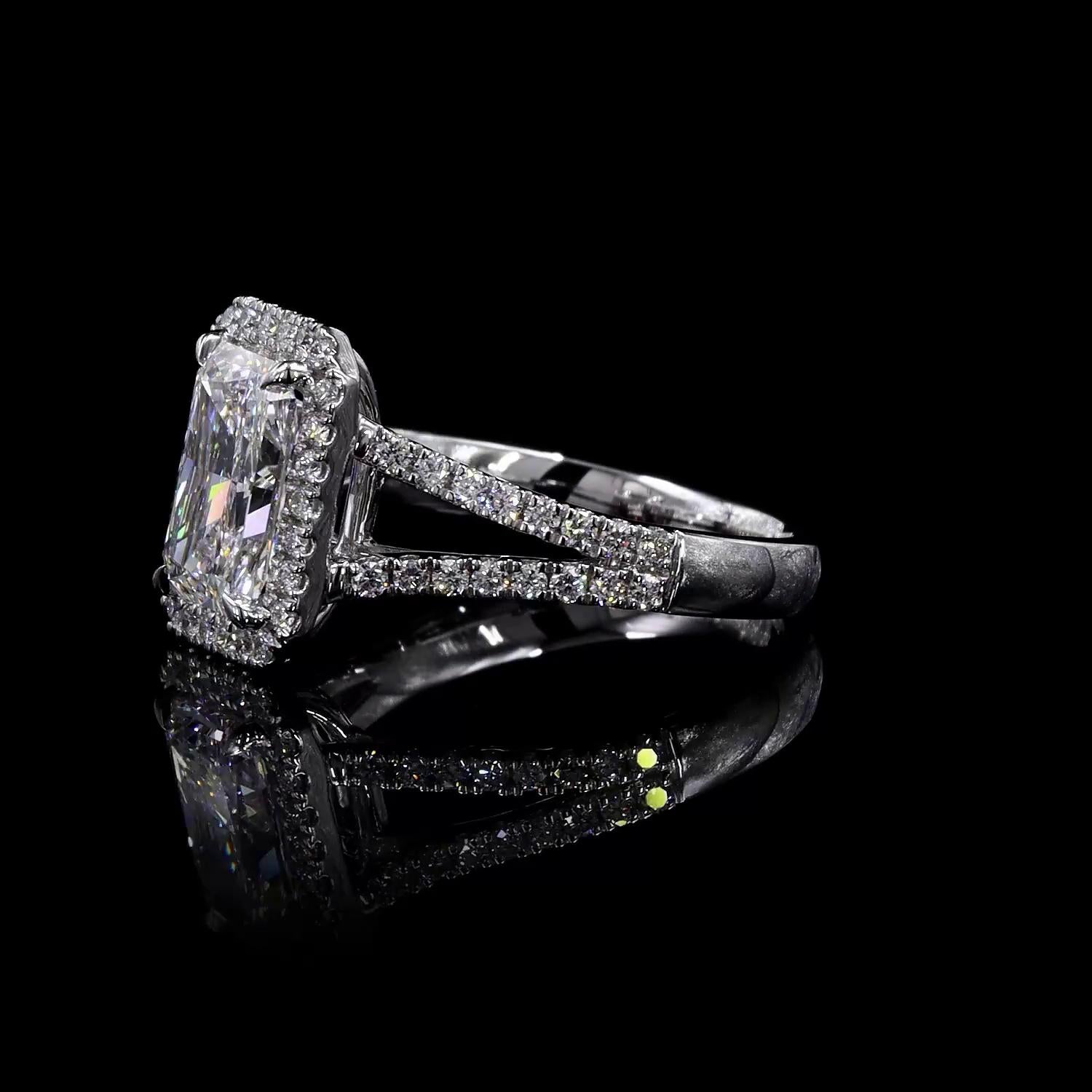 Lab-Grown 8.12 Carat Radiant E-VVS2 Diamond 14K White Gold Split Shank Ring