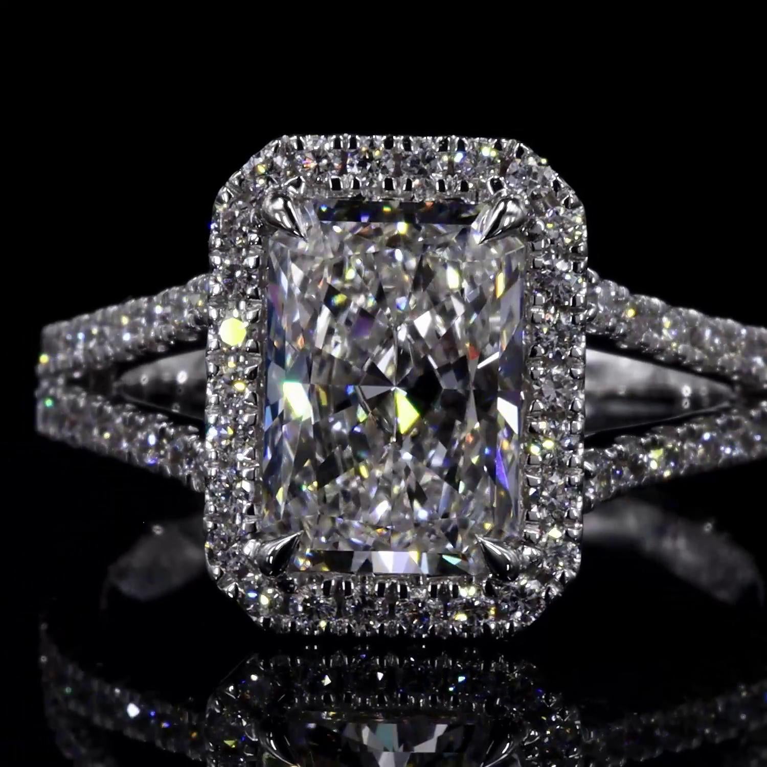 Lab-Grown 8.12 Carat Radiant E-VVS2 Diamond 14K White Gold Split Shank Ring