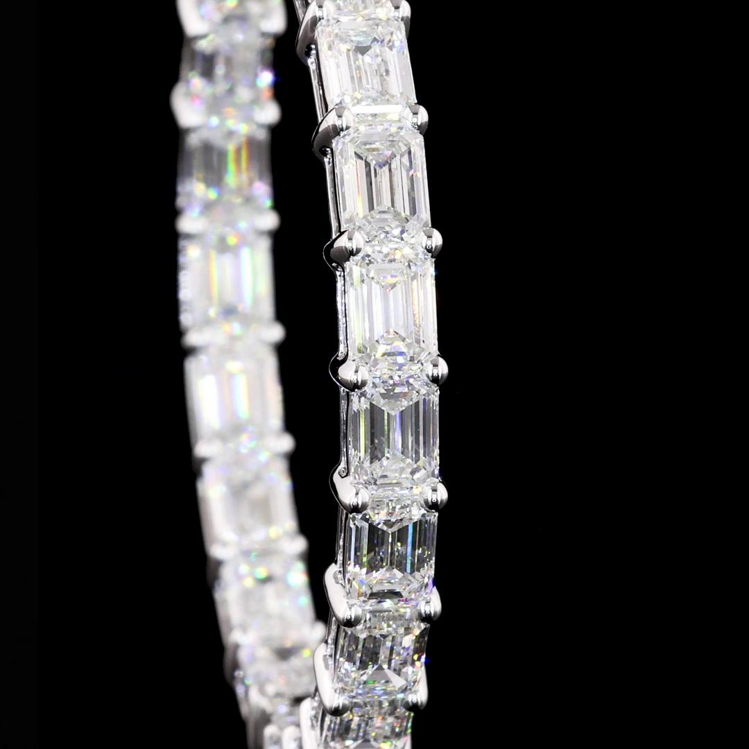 Lab-Grown 8.43 Carat Emerald F-VS1 Diamond 14K White Gold Hoops Earrings