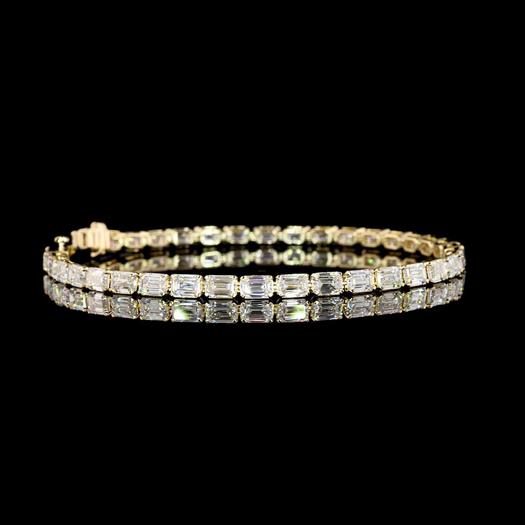 Lab-Grown 8.97 Carat Emerald E-VS Diamond 14K Yellow Gold Tennis Bracelet