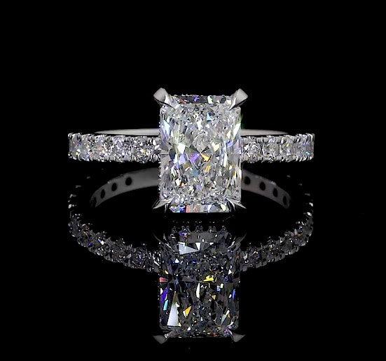 Lab-Grown 9.14 Carat Radiant G-VS1 Diamond 14K White Gold Hidden Halo Ring