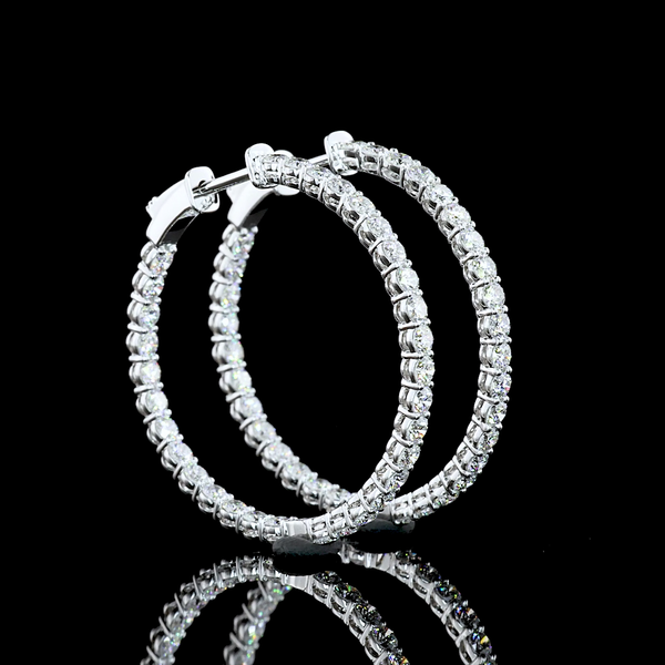 Lab-Grown 1.96 Carat Round E-VS Diamond 14K White Gold Hoops Earrings