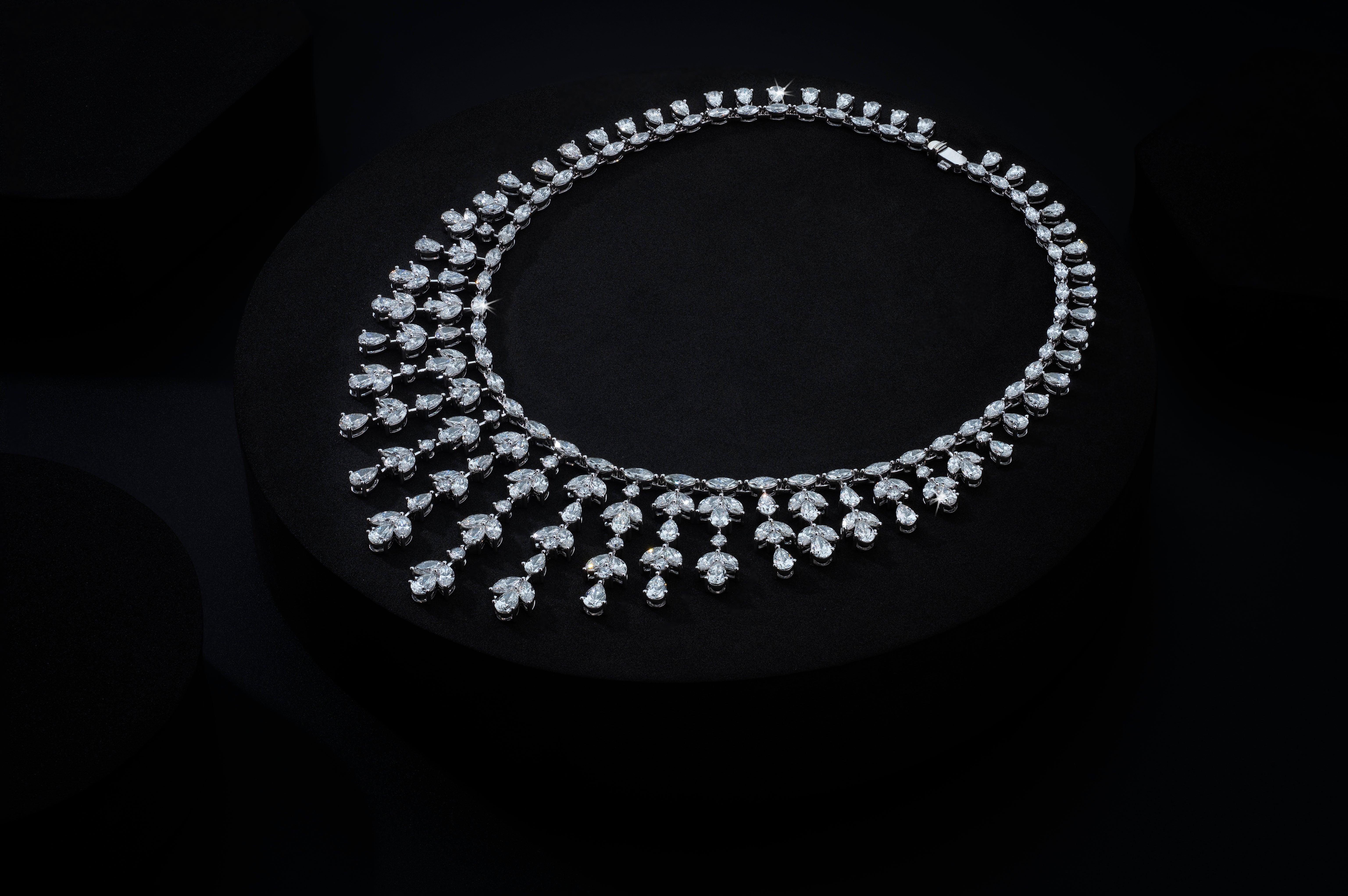 Lab-Grown 39.83 Carat Pear F-VS2 Diamond 14K White Gold Special Necklace