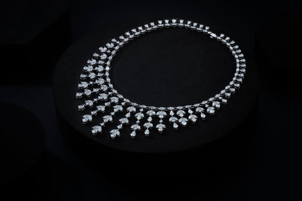 Lab-Grown 39.83 Carat Pear F-VS2 Diamond 14K White Gold Special Necklace
