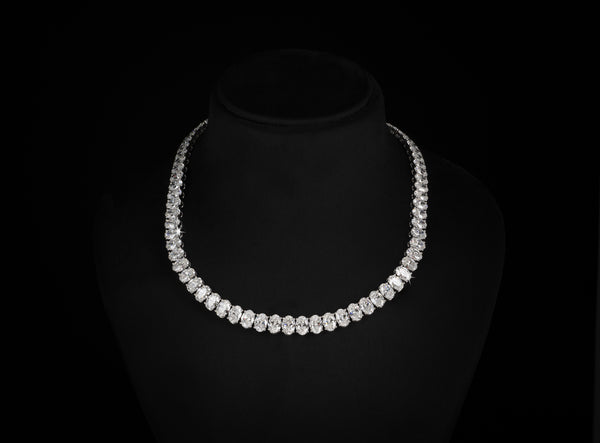 Lab-Grown 52.60 Carat Oval E-VVS2 Diamond 14K White Gold Tennis Necklace