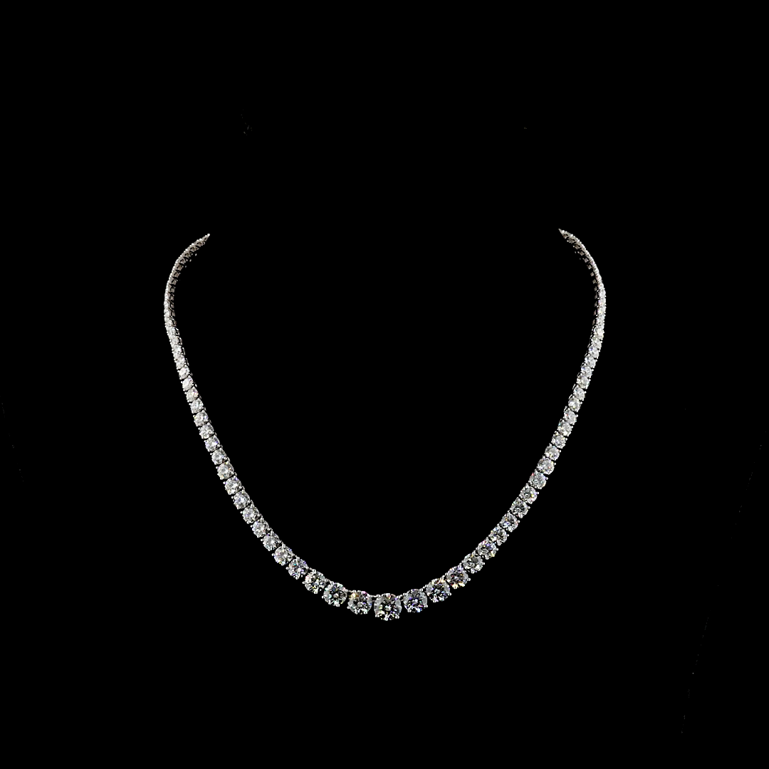 Lab-Grown 24.68 Carat Round F-VS1 Diamond 14K White Gold Riviera Necklace