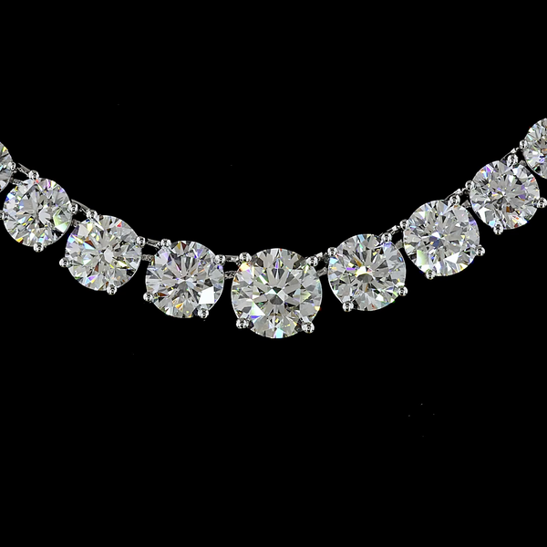 Lab-Grown 24.68 Carat Round F-VS1 Diamond 14K White Gold Riviera Necklace