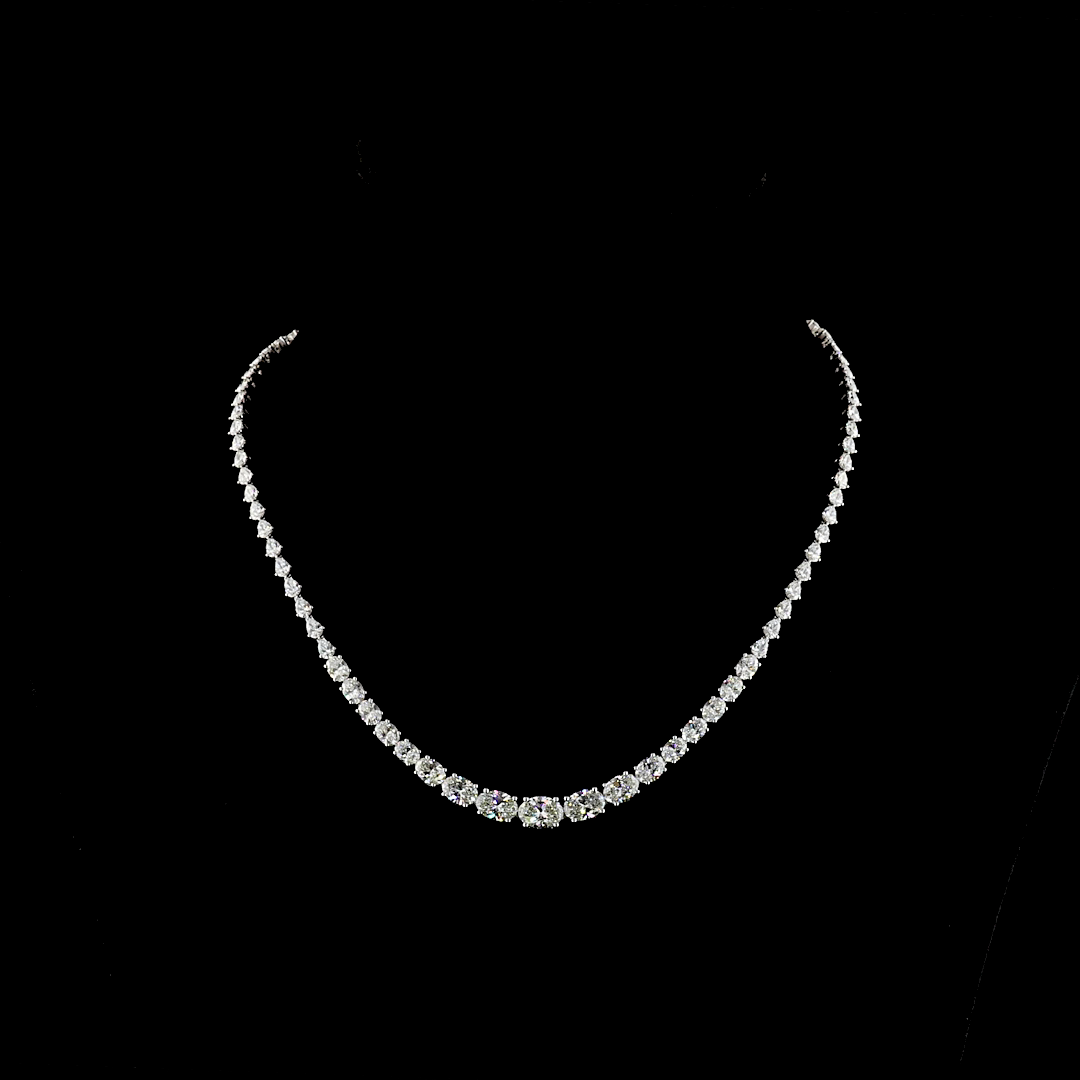 Lab-Grown 12.33 Carat Oval E-VS Diamond 14K White Gold Riviera Necklace